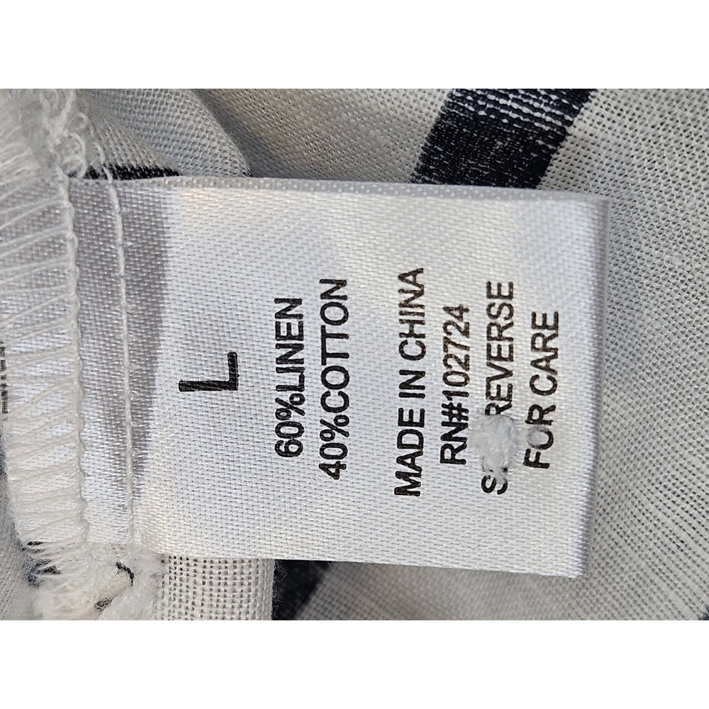 Hester & Orchard Linen Blend Top Striped Blue White Large 3/4 Sleeves - Picture 7 of 9